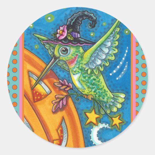 ハロウィーンハミングバード&ハロウィーンのカボチャのちょうちんウィムシー ラウンドシール (正面)