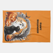 ハロウィーンハロウィーンのカボチャのちょうちんカボチャと猫 キッチンタオル (横)