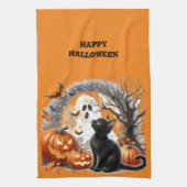 ハロウィーンハロウィーンのカボチャのちょうちんカボチャと猫 キッチンタオル (縦)