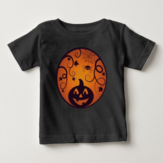 ハロウィーンハロウィーンのカボチャのちょうちんカボチャ顔とスパイダー ベビーTシャツ (正面)