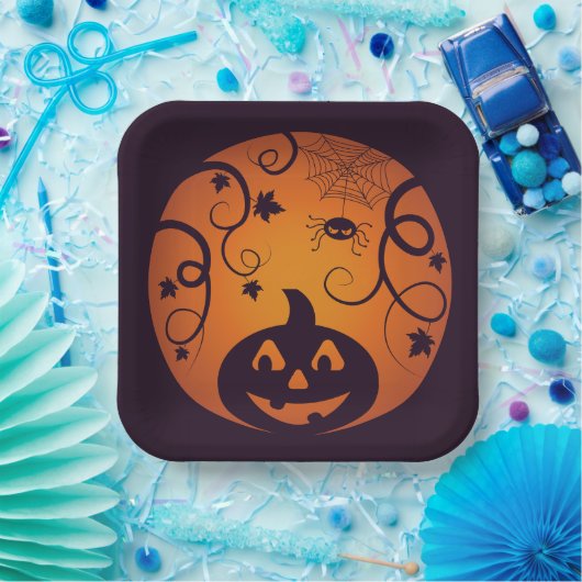 ハロウィーンハロウィーンのカボチャのちょうちんカボチャ顔とスパイダー ペーパープレート (パーティー)
