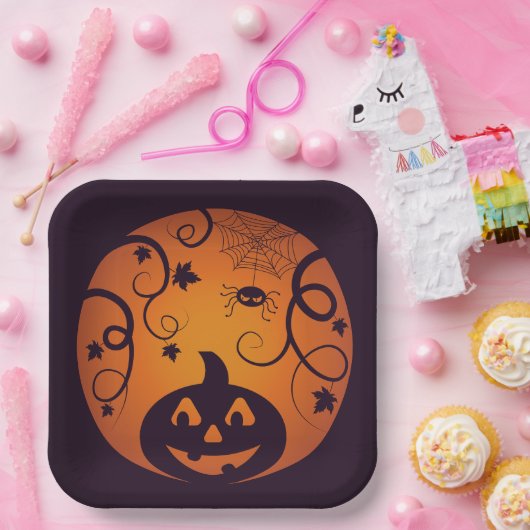 ハロウィーンハロウィーンのカボチャのちょうちんカボチャ顔とスパイダー ペーパープレート (パーティー)