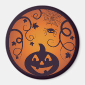 ハロウィーンハロウィーンのカボチャのちょうちんカボチャ顔とスパイダー マグネット (正面)