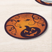 ハロウィーンハロウィーンのカボチャのちょうちんカボチャ顔とスパイダー ラウンドペーパーコースター (アングル)