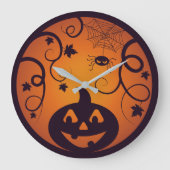 ハロウィーンハロウィーンのカボチャのちょうちんカボチャ顔とスパイダー ラージ壁時計 (正面)