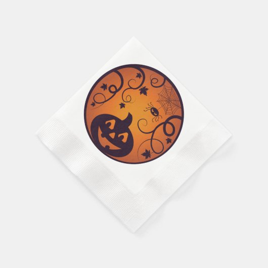 ハロウィーンハロウィーンのカボチャのちょうちんカボチャ顔とスパイダー 縁ありカクテルナプキン (角)