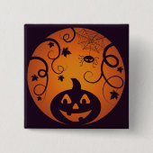 ハロウィーンハロウィーンのカボチャのちょうちんカボチャ顔とスパイダー 缶バッジ (正面)