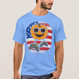 ハロウィーンハロウィーンのカボチャのちょうちんゲーマーサングラスアメリカン Tシャツ