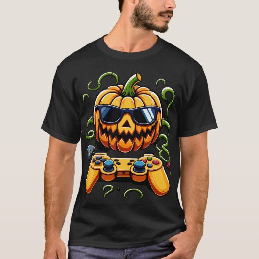 ハロウィーンハロウィーンのカボチャのちょうちんゲーマーボーイズキッズメンおもしろい Tシャツ (正面)