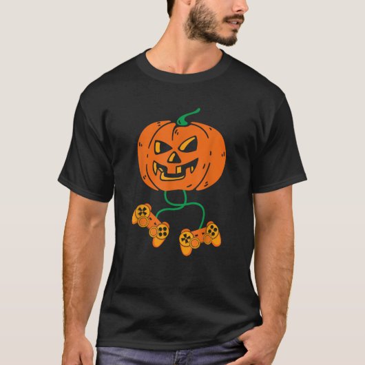 ハロウィーンハロウィーンのカボチャのちょうちんゲーマーボーイズキッズメンおもしろい Tシャツ (正面)