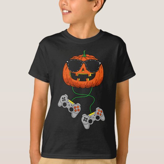 ハロウィーンハロウィーンのカボチャのちょうちんゲーマーボーイズキッズメンズおもしろいH Tシャツ (正面)