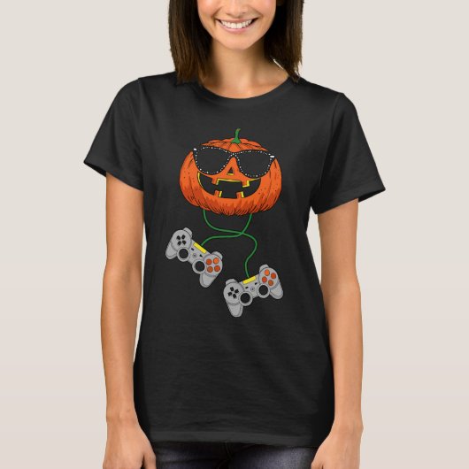 ハロウィーンハロウィーンのカボチャのちょうちんゲーマーボーイズキッズメンズおもしろいH Tシャツ (正面)
