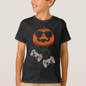 ハロウィーンハロウィーンのカボチャのちょうちんゲーマーボーイズキッズメンズおもしろいH Tシャツ (正面)