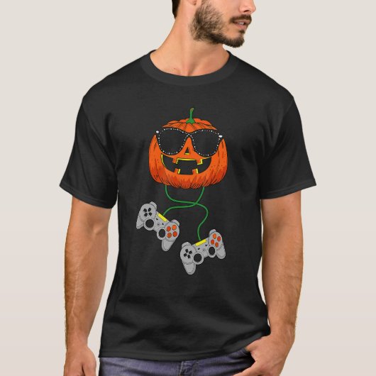 ハロウィーンハロウィーンのカボチャのちょうちんゲーマーボーイズキッズメンズホール Tシャツ (正面)