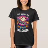 ハロウィーンハロウィーンのカボチャのちょうちんスケルトンを待っている Tシャツ (正面)