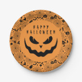 ハロウィーンハロウィーンのカボチャのちょうちんパンプキンクリーミー顔 ペーパープレート (正面)