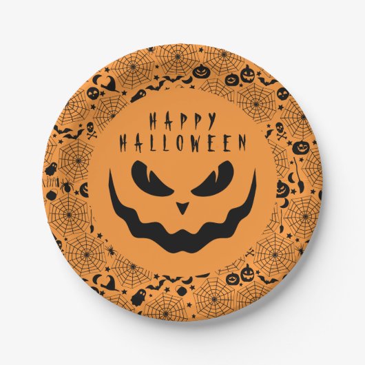 ハロウィーンハロウィーンのカボチャのちょうちんパンプキンクリーミー顔 ペーパープレート (正面)