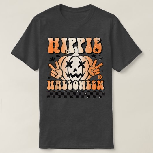 ハロウィーンハロウィーンのカボチャのちょうちんヒッピーHalloween Hippie W Tシャツ (デザイン正面)