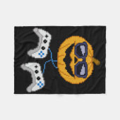 ハロウィーンハロウィーンのカボチャのちょうちんピクセル化ゲームゲーマーボー フリースブランケット (正面(横))