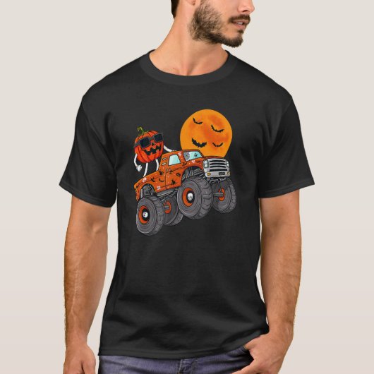 ハロウィーンハロウィーンのカボチャのちょうちんモンスタートラックトドラーボーイ Tシャツ (正面)
