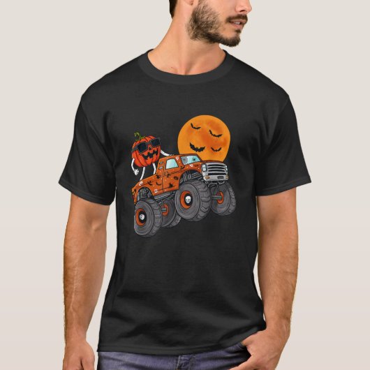ハロウィーンハロウィーンのカボチャのちょうちんモンスタートラックトドラーボーイ Tシャツ (正面)