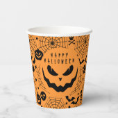ハロウィーンハロウィーンのカボチャのちょうちん不気味顔オレンジ 紙コップ (裏面)