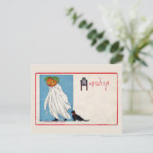 ハロウィーンハロウィーンのカボチャのちょうちん幽霊ブラックキャットヴィンテージ ポストカード (スタンド正面)