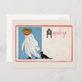 ハロウィーンハロウィーンのカボチャのちょうちん幽霊ブラックキャットヴィンテージ ポストカード (正面/裏面)