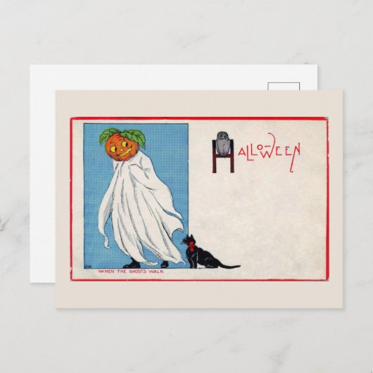 ハロウィーンハロウィーンのカボチャのちょうちん幽霊ブラックキャットヴィンテージ ポストカード (正面/裏面)