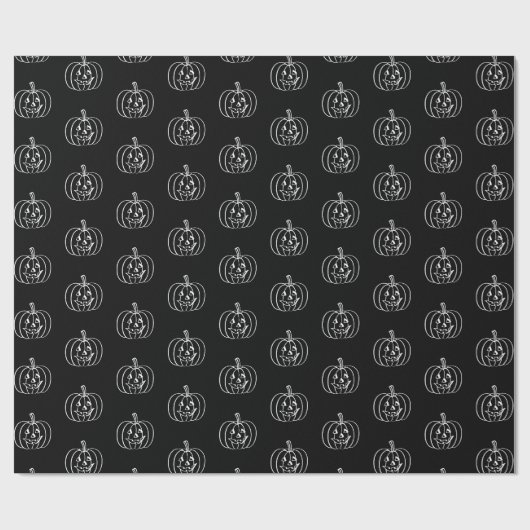 ハロウィーンハロウィーンのカボチャのちょうちん白黒パターン ラッピングペーパー (フラット)
