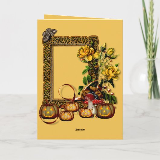 ハロウィーンハロウィーンのカボチャのちょうちん秋フローラカード カード (裏面)