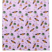 ハロウィーンハロウィーンのカボチャのちょうちん衣装パープル シャワーカーテン (正面)