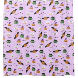 ハロウィーンハロウィーンのカボチャのちょうちん衣装パープル シャワーカーテン