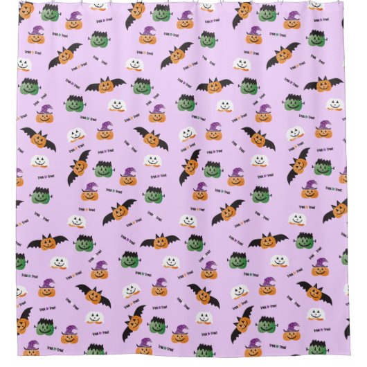 ハロウィーンハロウィーンのカボチャのちょうちん衣装パープル シャワーカーテン (正面)