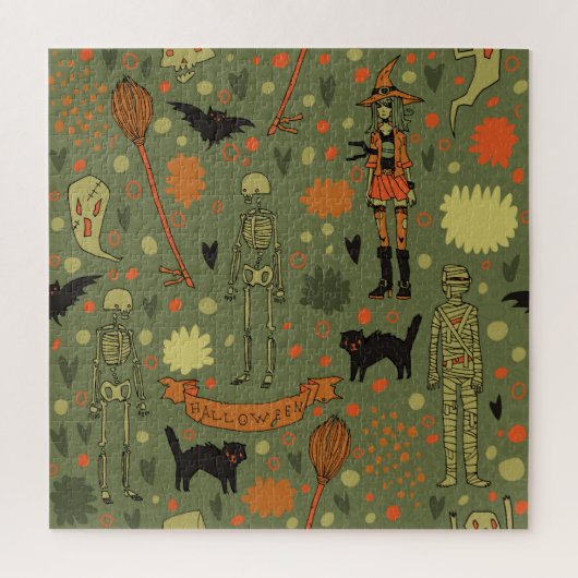 ハロウィーンハント:不気味ヴィンテージミックス ジグソーパズル (縦)