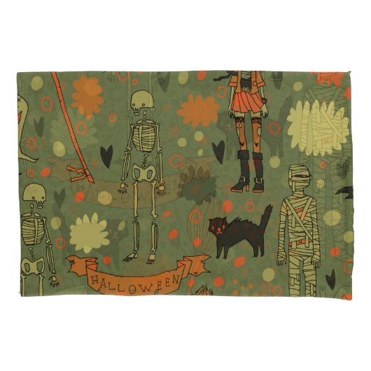 ハロウィーンハント：不気味ヴィンテージミックス 枕カバー (正面)