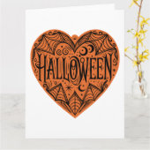 ハロウィーンハート、オレンジハートシェイプ、休日 カード (黄色い花)