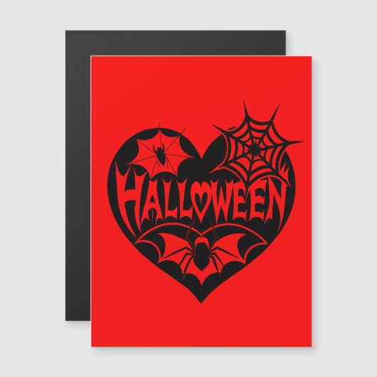 ハロウィーンハート、黒ハート図形、スパイダーウェブ マグネット招待状 (正面/裏面)