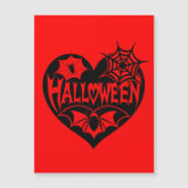 ハロウィーンハート、黒ハート図形、スパイダーウェブ マグネット招待状 (正面)
