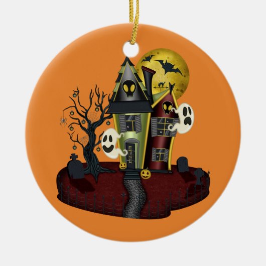 ハロウィーンハ幽霊のよく出るウス セラミックオーナメント (正面)