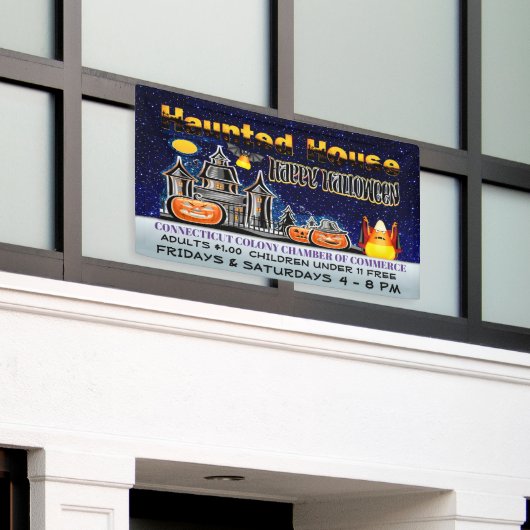 ハロウィーンハ幽霊のよく出るウス 横断幕 (ビルの外側)