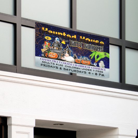 ハロウィーンハ幽霊のよく出るウス 横断幕 (ビルの外側)