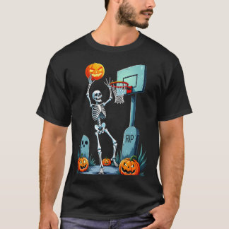 ハロウィーンバスケットボールスケルトンパンプキン Tシャツ