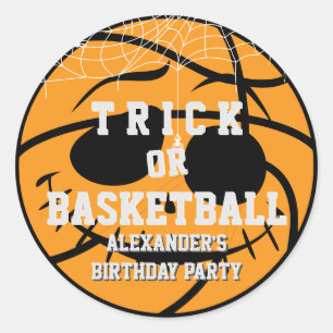 ハロウィーンバスケットボールトリックまたはバスケットボール誕生日 ラウンドシール