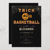ハロウィーンバスケットボールトリックまたはバスケットボール誕生日 招待状 (正面/裏面)