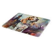 ハロウィーンバスセットハウンドとカボチャ怖い カッティングボード (角)