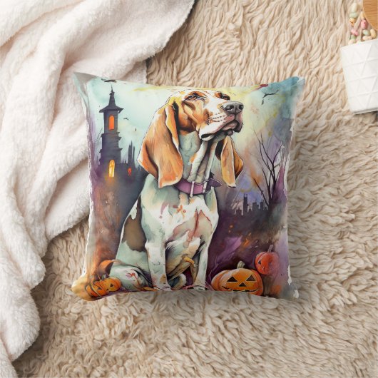 ハロウィーンバスセットハウンドとカボチャ怖い クッション (ブランケット)