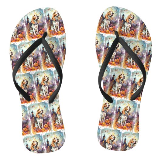 ハロウィーンバスセットハウンドとカボチャ怖い ビーチサンダル (ソール)