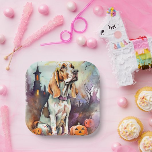 ハロウィーンバスセットハウンドとカボチャ怖い ペーパープレート (パーティー)