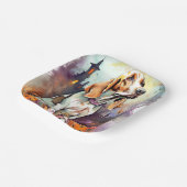 ハロウィーンバスセットハウンドとカボチャ怖い ペーパープレート (傾斜あり)